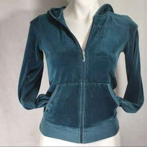 Juicy Couture Aqua Green Blue Velvet Hoodie Zip Up